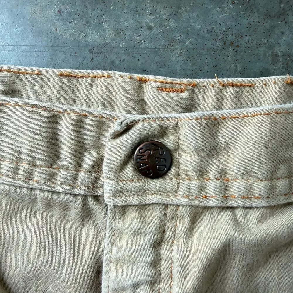 Vintage 70’s Red Snap Brush Cargo Flap Pocket Flared Repaired Jeans Size 33x29